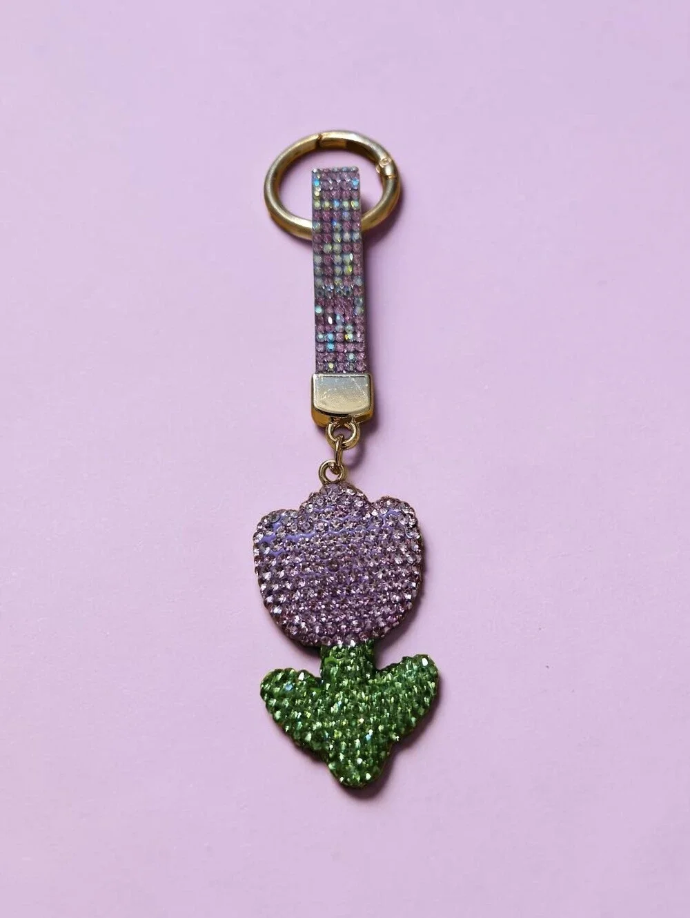 Sassified Boutique NWT Sparkling Purple & Green Flower Keychain Wristlet